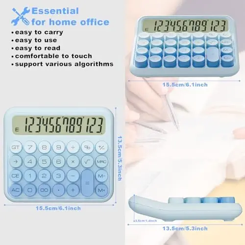 DECKLIT Battery Desk Calculator - 12 Digit Extra Large 5-Inch LCD Display, Big Buttons Easy to Press, 15 Tilt Screen (Ice Blue) - DECKLIT (1)