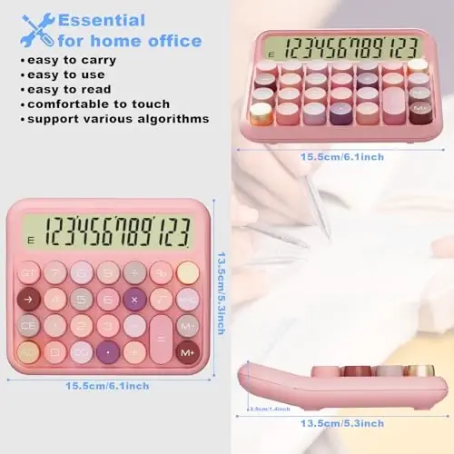 DECKLIT Battery Desk Calculator - 12 Digit Extra Large 5-Inch LCD Display, Big Buttons Easy to Press, 15 Tilt Screen for Kids (Rose) - DECKLIT (1)