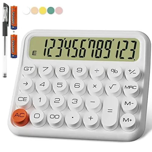 DECKLIT Battery Desk Calculator - 12 Digit Extra Large 5-Inch LCD Display, Big Buttons, 15 Tilt Screen (White) - 1
