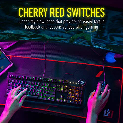 Deco Gear Customizable Mechanical Keyboard with Cherry MX Red Switches, RGB Lighting, Quick Access Function Keys, Detachable Ergonomic Wrist Pad, 104 Keys, USB Plug-n-Play - 2