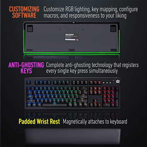 Deco Gear Özelleştirilebilir Mekanik Klavye Cherry MX Kırmızı Tuşlarla, RGB Aydınlatma, Hızlı Erişim Fonksiyon Tuşları, Çıkarılabilir Ergonomik Bilek Desteği, 104 Tuş, USB Tak-Çalıştır - 4