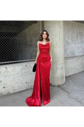 Decollete Neckline Slit Evening Dress 582243 - 6