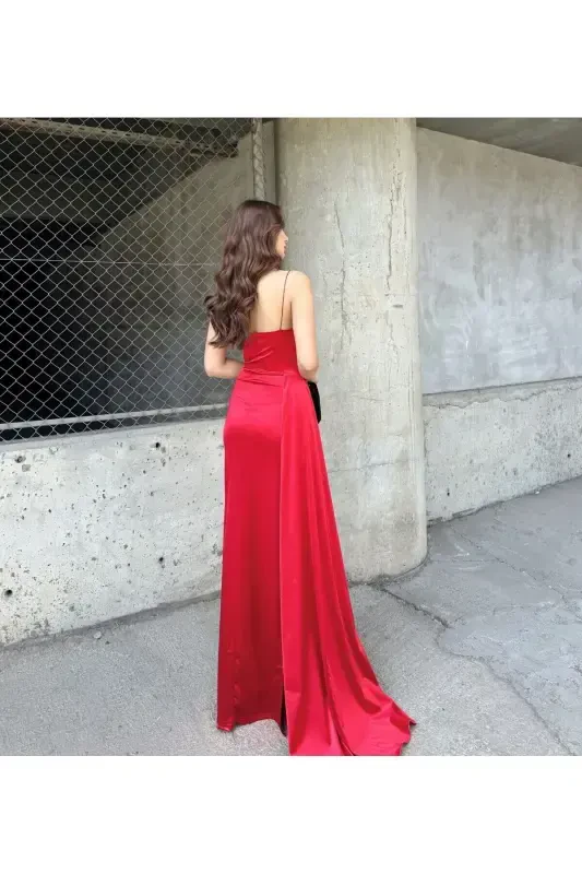 Decollete Neckline Slit Evening Dress 582243 - 8