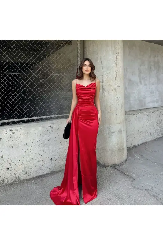 Decollete Neckline Slit Evening Dress 582243 - 6