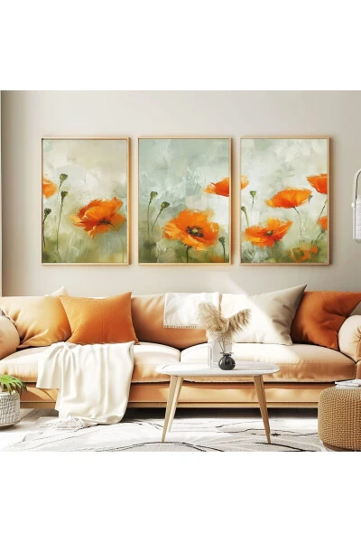 Decorative 3 Piece Set, Wooden Framed, Abstract Painting, Wall Art, Wall Decor, Kitchen Artwork, Framed Picture - Modazone