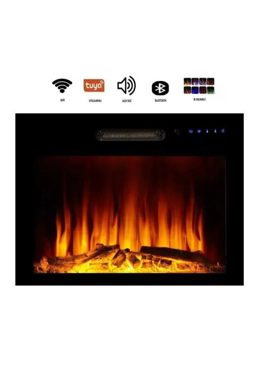 Decorative 70 Cm 8 Colors, Flame Sound, Bluetooth, Wifi Electric Fireplace Heater - TEK TES ŞÖMINE