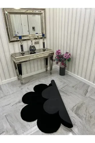 Decorative Black Plush Soft White Daisy Modern Rug-Black - 3