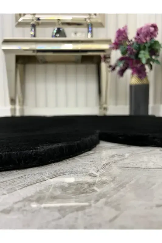 Decorative Black Plush Soft White Daisy Modern Rug-Black - 4