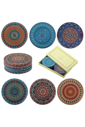 Decorative Coaster Set of 6 Metal Top Ephe - 1