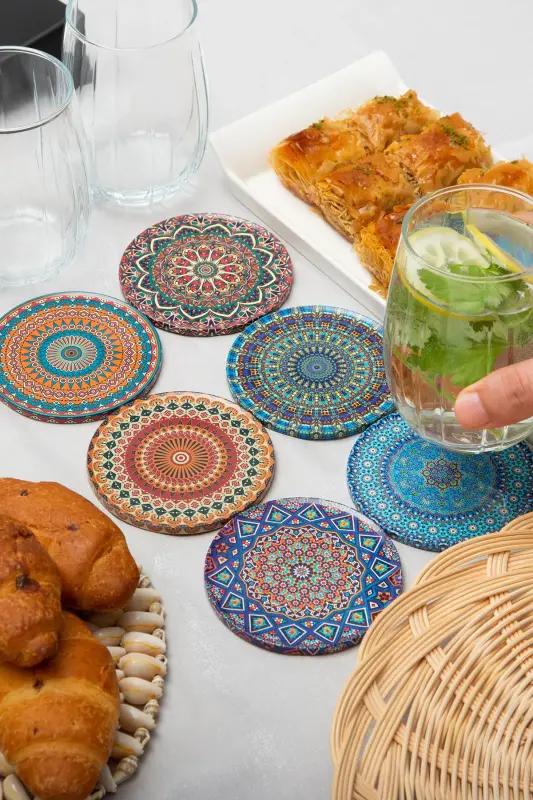 Decorative Coaster Set of 6 Metal Top Ephe - 2