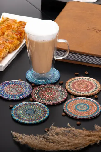 Decorative Coaster Set of 6 Metal Top Ephe - 3