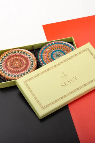 Decorative Coaster Set of 6 Metal Top Ephe - 4