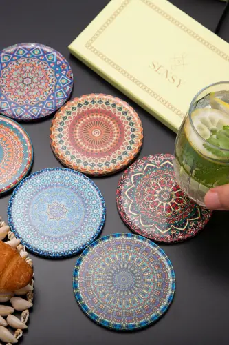Decorative Coaster Set of 6 Metal Top Ephe - 5