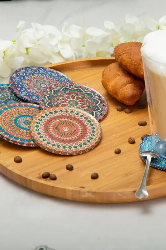 Decorative Coaster Set of 6 Metal Top Ephe - 8
