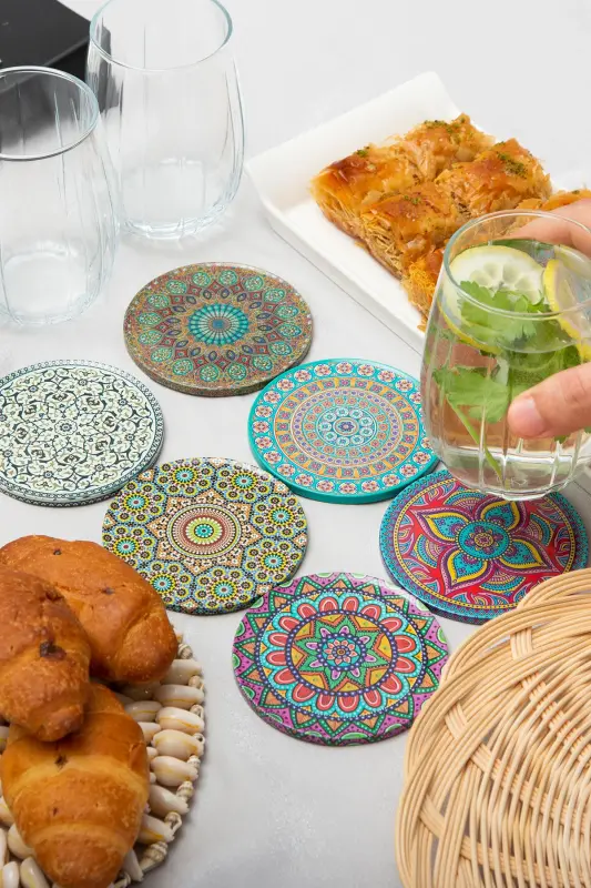 Decorative Coaster Set of 6 Metal Top Hub - SENSY