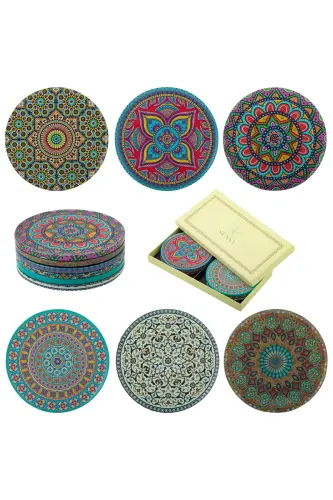 Decorative Coaster Set of 6 Metal Top Hub - SENSY (1)