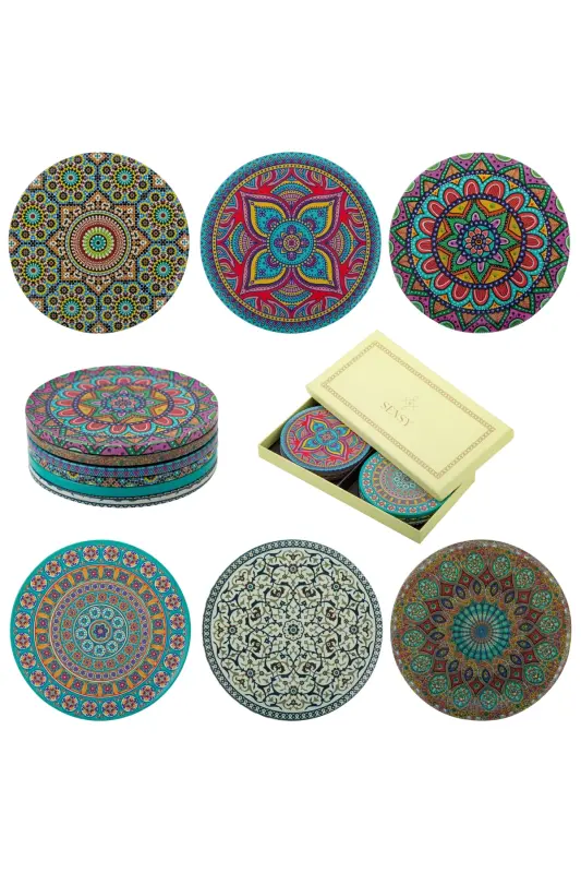 Decorative Coaster Set of 6 Metal Top Hub - 2
