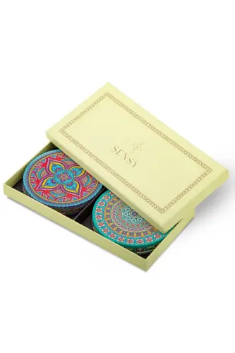 Decorative Coaster Set of 6 Metal Top Hub - 3