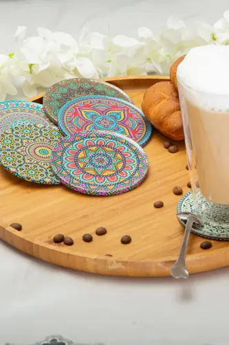 Decorative Coaster Set of 6 Metal Top Hub - 6