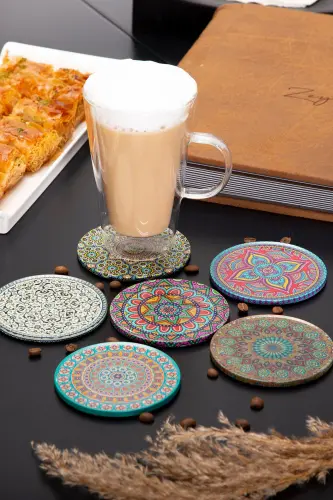 Decorative Coaster Set of 6 Metal Top Hub - 7