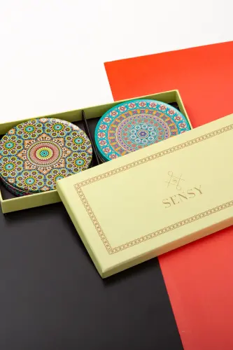 Decorative Coaster Set of 6 Metal Top Hub - 8