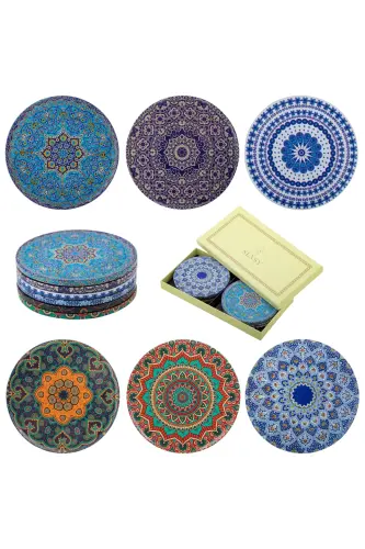 Decorative Coaster Set of 6 Metal Top Knid - SENSY (1)