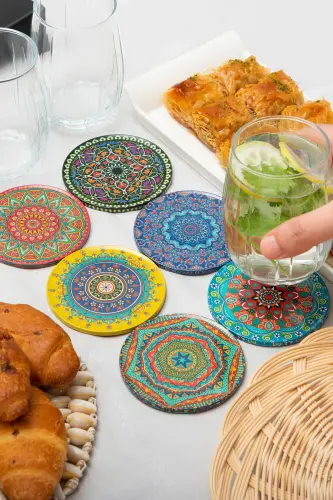 Decorative Coaster Set of 6 Metal Top Troy - 1