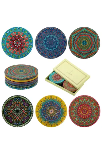 Decorative Coaster Set of 6 Metal Top Troy - SENSY (1)