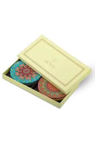 Decorative Coaster Set of 6 Metal Top Troy - 3