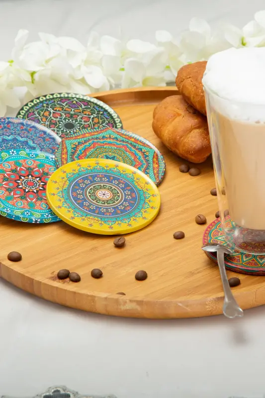 Decorative Coaster Set of 6 Metal Top Troy - 5