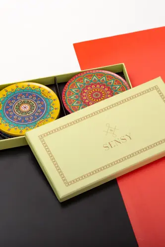 Decorative Coaster Set of 6 Metal Top Troy - 8