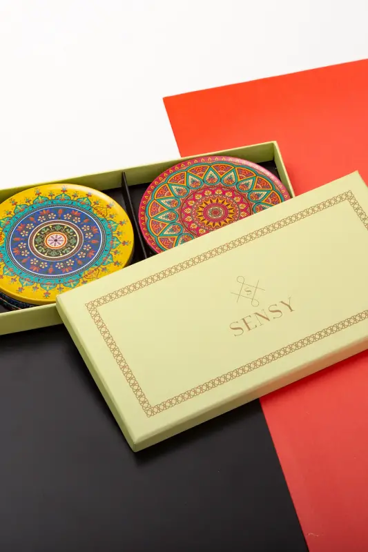 Decorative Coaster Set of 6 Metal Top Troy - 8