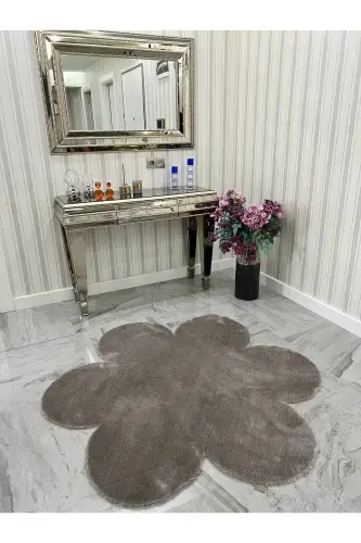 Decorative Coffee Plush Soft White Daisy Modern Rug-Brown - 1