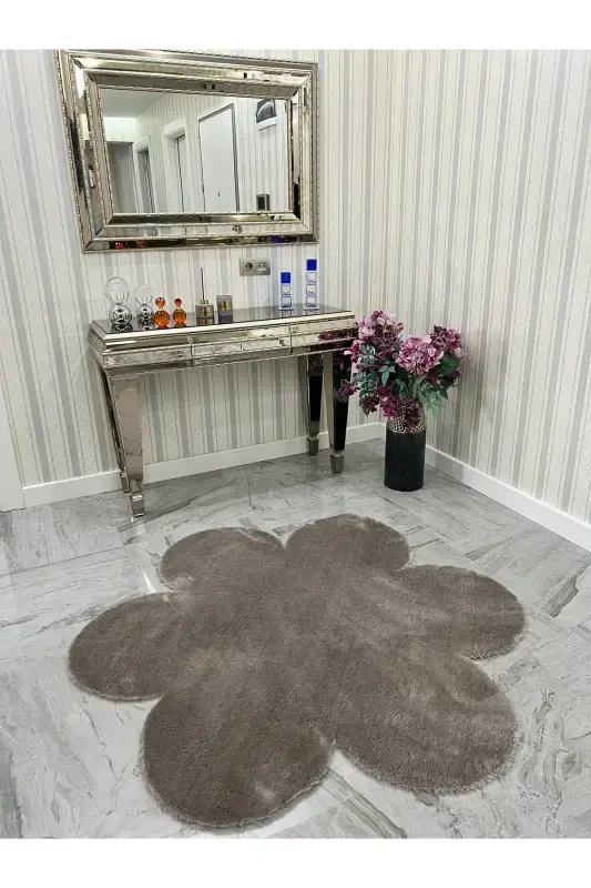 Decorative Coffee Plush Soft White Daisy Modern Rug-Brown - 1