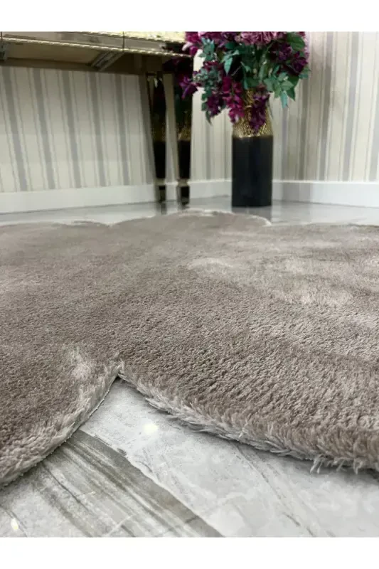 Decorative Coffee Plush Soft White Daisy Modern Rug-Brown - 4