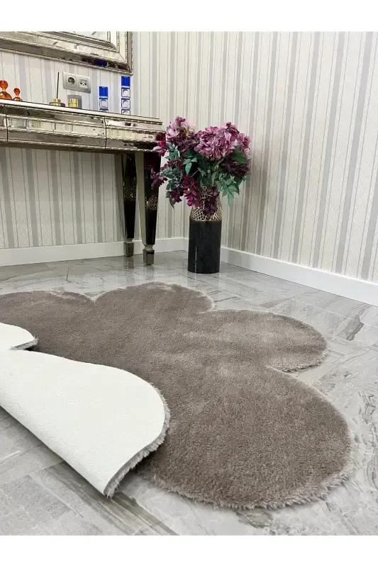 Decorative Coffee Plush Soft White Daisy Modern Rug-Brown - 5