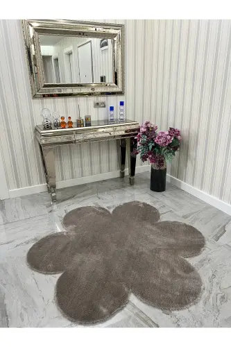 Decorative Coffee Plush Soft White Daisy Modern Rug-Brown 