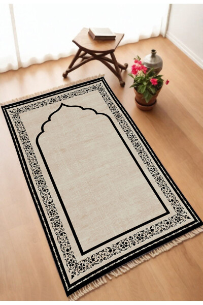 Decorative digital printed black non-slip base prayer rug (75x120 cm) - 1