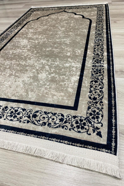 Decorative digital printed black non-slip base prayer rug (75x120 cm) - 3