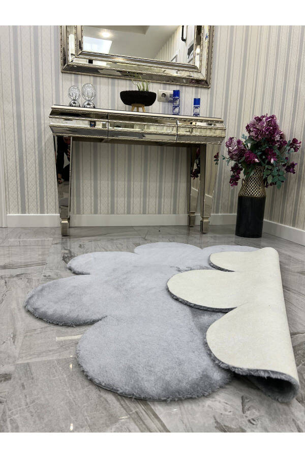 Decorative Grey Plush Soft Daisy Modern Rug - 5