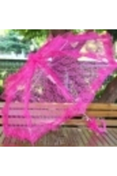 Decorative Lace Wedding and Bridal Umbrella Fuchsia/Dark Pink 75cm - ADIL BABA