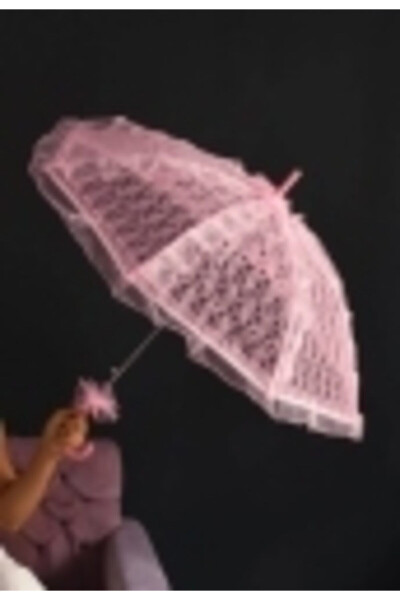 Decorative Lace Wedding and Bridal Umbrella Light Pink 75cm - 2