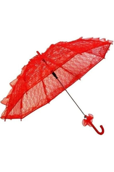 Decorative Lace Wedding and Bridal Umbrella Red 75cm - ADIL BABA
