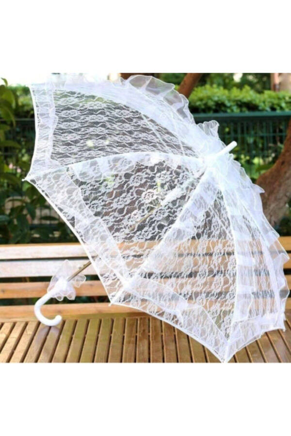 Decorative Lace Wedding and Bridal Umbrella White 75cm - 1