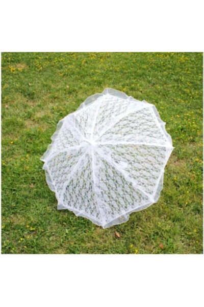 Decorative Lace Wedding and Bridal Umbrella White 75cm - 2