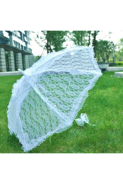 Decorative Lace Wedding and Bridal Umbrella White 75cm - 3