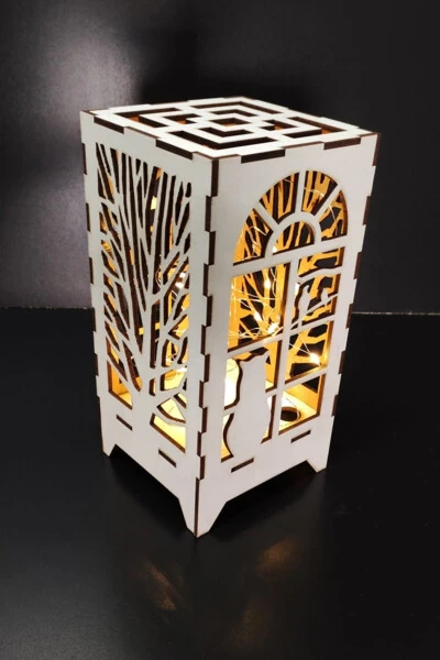 Decorative Mini Custom Designed Wooden Lampshade Table Decoration Battery-Powered Fairy LED Cat and Tree Pattern - DDTREND