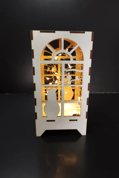 Decorative Mini Custom Designed Wooden Lampshade Table Decoration Battery-Powered Fairy LED Cat and Tree Pattern - DDTREND (1)