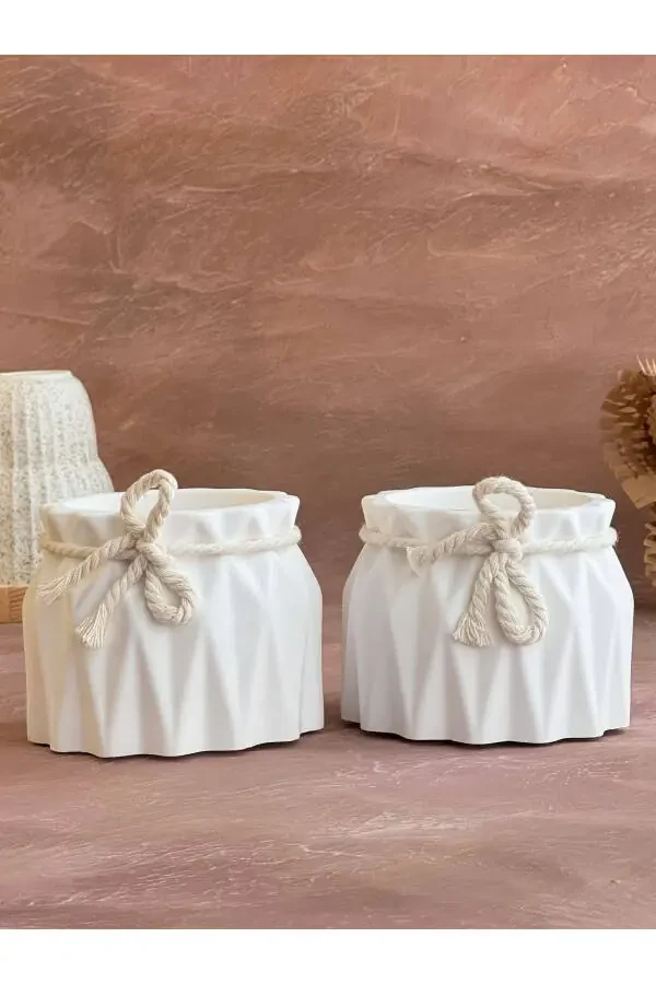 Decorative Planter Set of 2 Small Concrete Planters Suitable for Cactus and Small Plants - 6