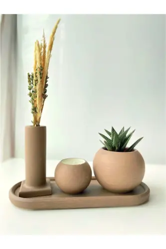 Decorative Pot Set Candle Succulent Dried Plant Different Color Options-Pebble Stone 